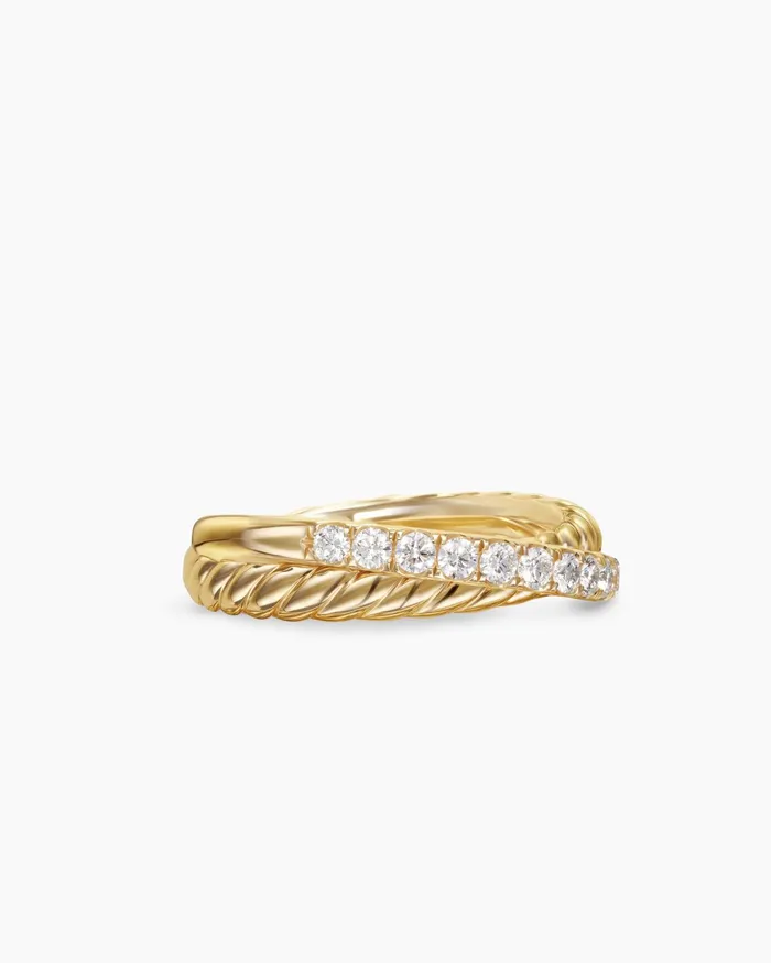 Crossover Two Row Ring In 18K Yellow Gold With Diamonds 5mm Women David Yurman Band Crossover Two Row Ring In 18K Yellow Gold With Diamonds 5mm Women David Yurman Band