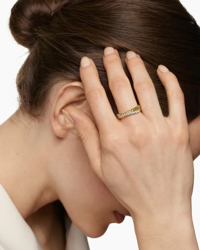 Crossover Two Row Ring In 18K Yellow Gold With Diamonds 5mm Women David Yurman Band Crossover Two Row Ring In 18K Yellow Gold With Diamonds 5mm Women David Yurman Band