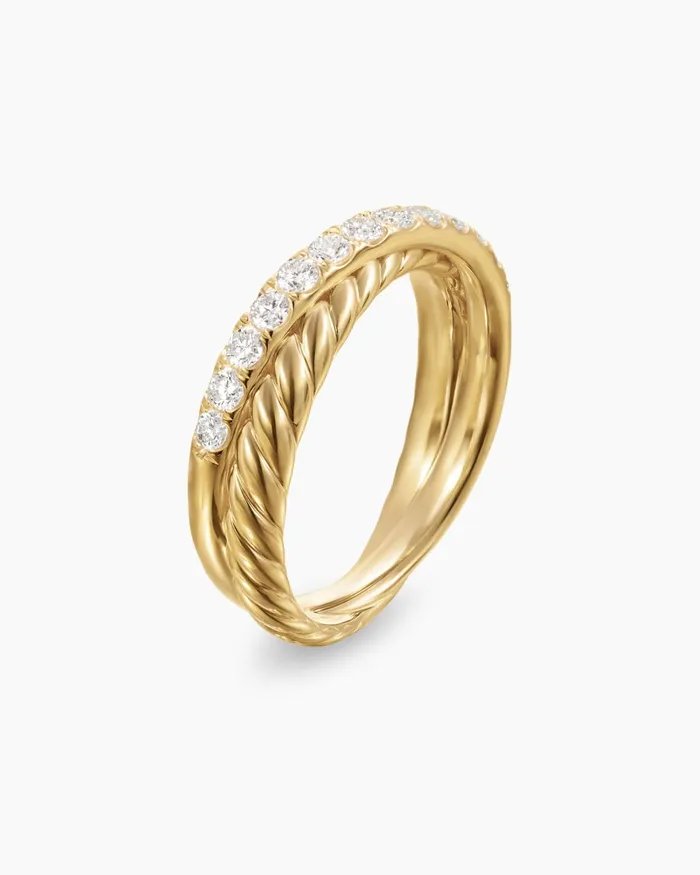 Crossover Two Row Ring In 18K Yellow Gold With Diamonds 5mm Women David Yurman Band Crossover Two Row Ring In 18K Yellow Gold With Diamonds 5mm Women David Yurman Band