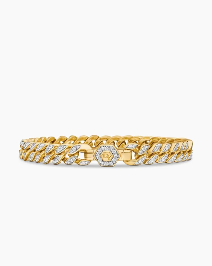Curb Chain Bracelet In 18K Yellow Gold With Diamonds 7mm Women David Yurman Chain Curb Chain Bracelet In 18K Yellow Gold With Diamonds 7mm Women David Yurman Chain