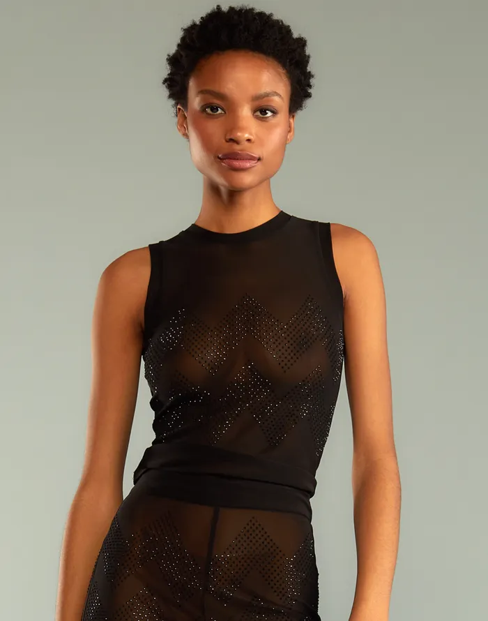 Cynthia Rowley Amelia Crystal Mesh Top Women Tops Cynthia Rowley Amelia Crystal Mesh Top Women Tops
