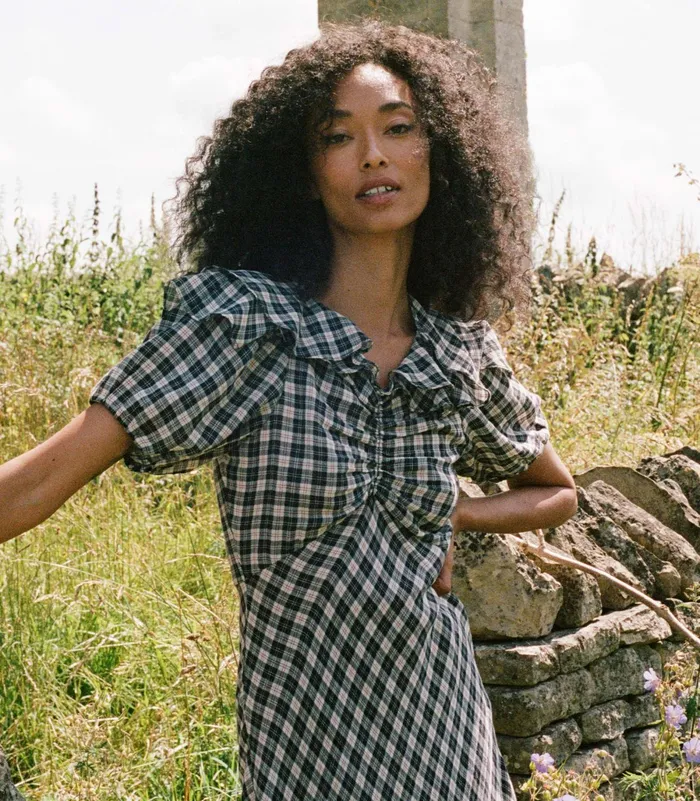 DEN Dresses Women Gwyneira Dress Navy Countryside Plaid DEN Dresses Women Gwyneira Dress Navy Countryside Plaid