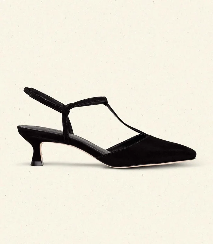 DEN Shoes Women Tabitha TStrap Heel Black Suede DEN Shoes Women Tabitha TStrap Heel Black Suede