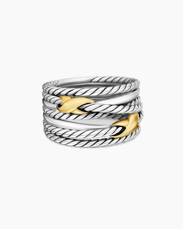 Double X Crossover Ring In Sterling Silver With 18K Yellow Gold 13mm Women David Yurman Statement Double X Crossover Ring In Sterling Silver With 18K Yellow Gold 13mm Women David Yurman Statement