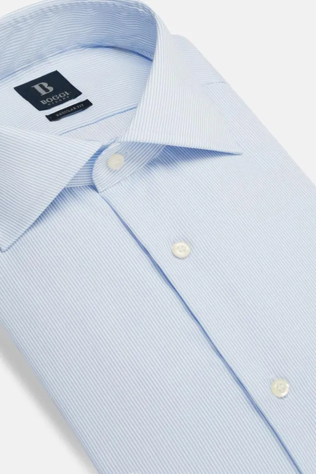 Dress Shirts Men Boggi Milano Regular Fit Sky Blue Striped Cotton Twill Shirt Light Blu Dress Shirts Men Boggi Milano Regular Fit Sky Blue Striped Cotton Twill Shirt Light Blu