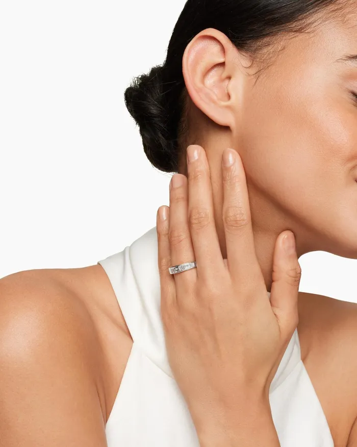 DY Eden Band Ring In Platinum With Diamonds 48mm Women David Yurman Band DY Eden Band Ring In Platinum With Diamonds 48mm Women David Yurman Band