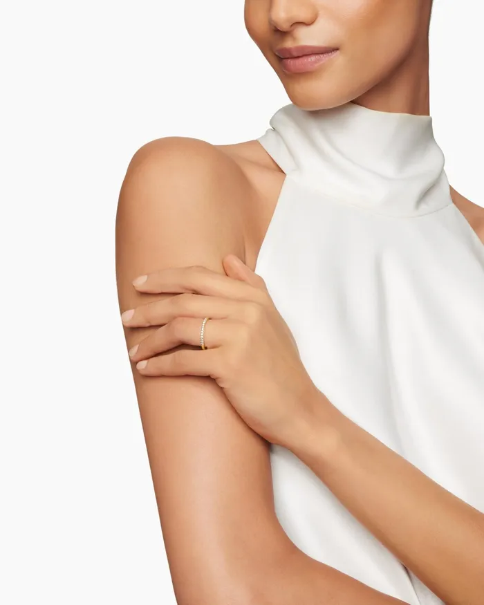 DY Eden Partway Band Ring In 18K Yellow Gold With Diamonds 185mm Women David Yurman Band DY Eden Partway Band Ring In 18K Yellow Gold With Diamonds 185mm Women David Yurman Band