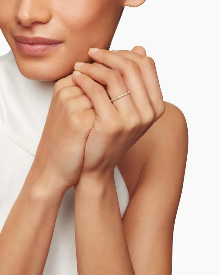 DY Eden Partway Band Ring In 18K Yellow Gold With Diamonds 185mm Women David Yurman Band DY Eden Partway Band Ring In 18K Yellow Gold With Diamonds 185mm Women David Yurman Band