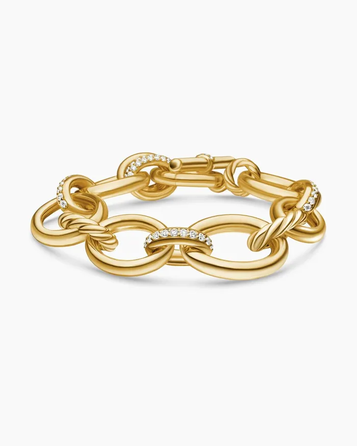 DY Mercer Chain Bracelet In 18K Yellow Gold With Diamonds 25mm Women David Yurman Chain DY Mercer Chain Bracelet In 18K Yellow Gold With Diamonds 25mm Women David Yurman Chain