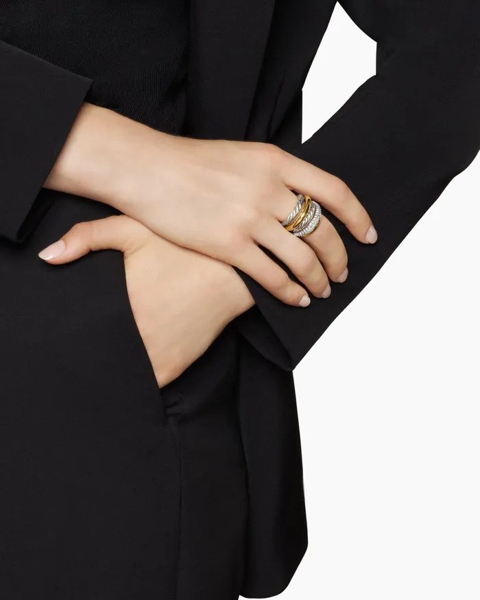 DY Mercer Multi Row Ring In Sterling Silver With 18K Yellow Gold And Diamonds 21mm Women David Yurman Statement DY Mercer Multi Row Ring In Sterling Silver With 18K Yellow Gold And Diamonds 21mm Women David Yurman Statement