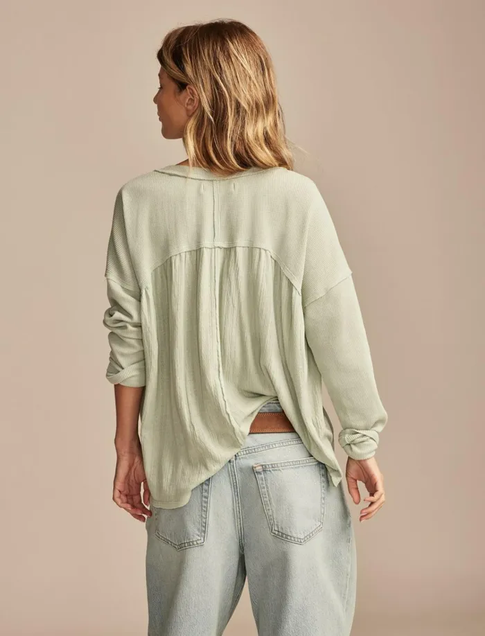 Fabric Mix Long Sleeve Tunic Aqua Gray Women Lucky Brand Knit Tops