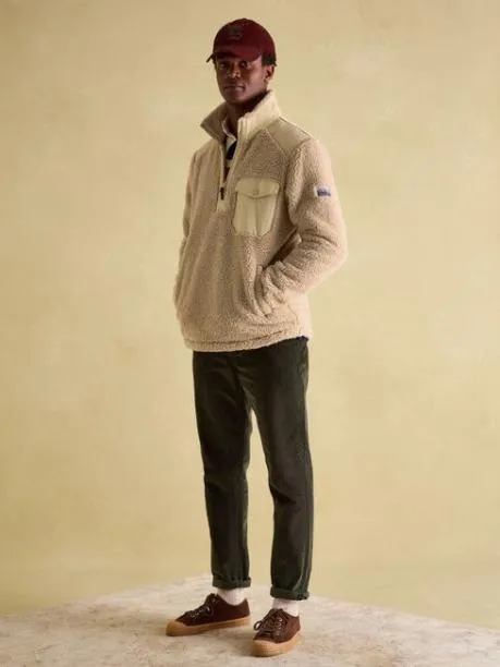 Fleeces and Sweatshirts Men Joules Cream Quarter Zip Borg Fleece Sweatshirt