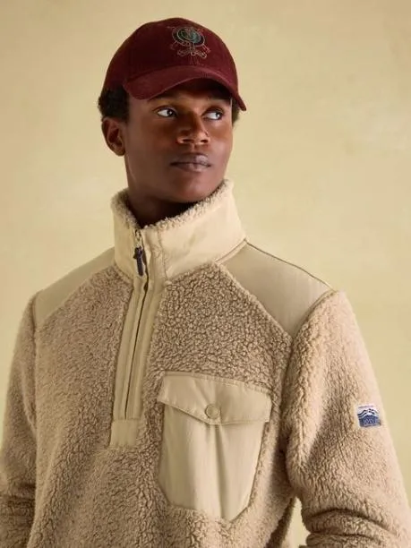Fleeces and Sweatshirts Men Joules Cream Quarter Zip Borg Fleece Sweatshirt