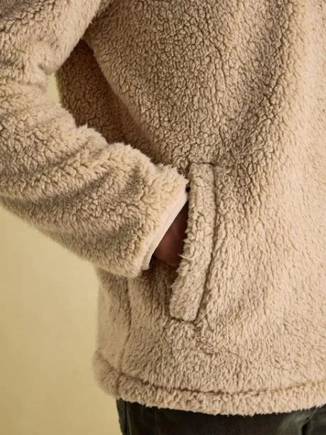 Fleeces and Sweatshirts Men Joules Cream Quarter Zip Borg Fleece Sweatshirt