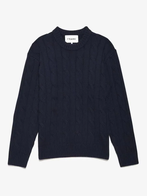 Frame Cashmere Cable Crewneck In Navy Navy Men Sweaters and Hoodies