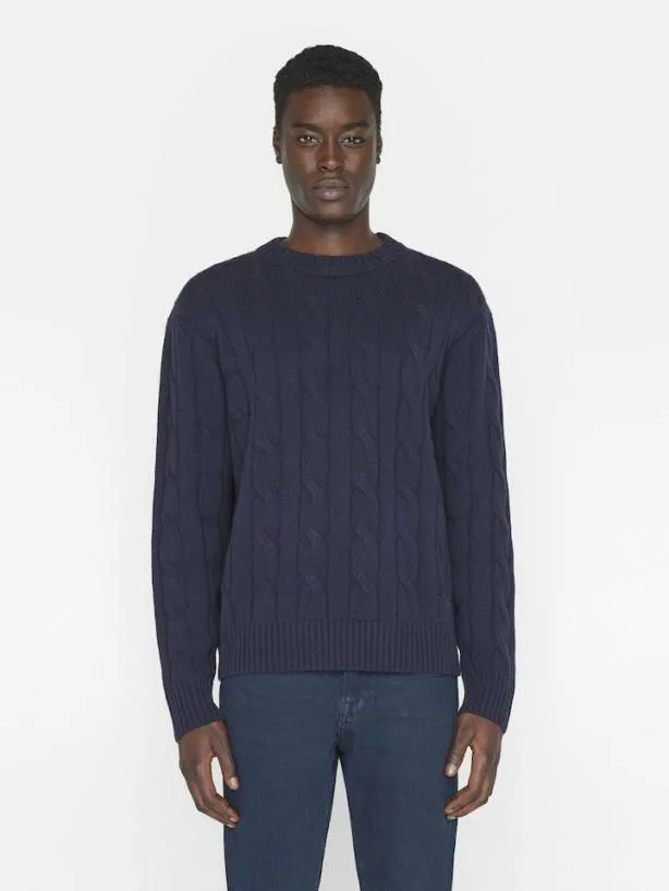 Frame Cashmere Cable Crewneck In Navy Navy Men Sweaters and Hoodies Frame Cashmere Cable Crewneck In Navy Navy Men Sweaters and Hoodies