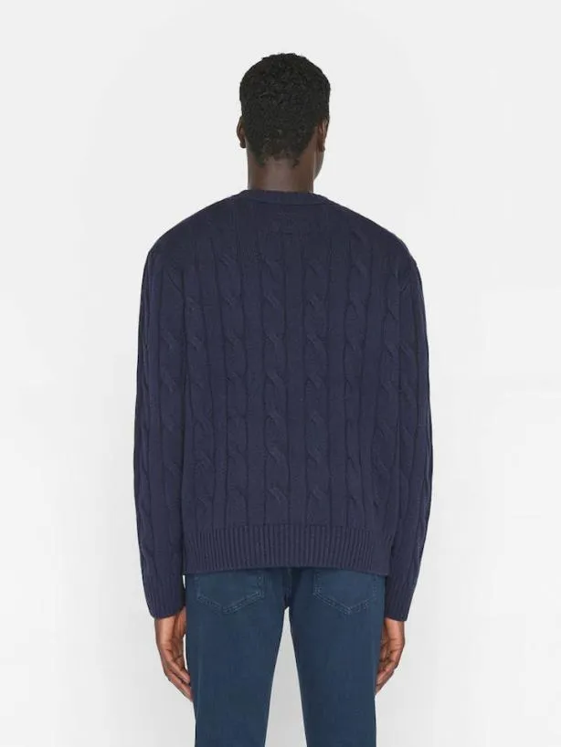 Frame Cashmere Cable Crewneck In Navy Navy Men Sweaters and Hoodies Frame Cashmere Cable Crewneck In Navy Navy Men Sweaters and Hoodies
