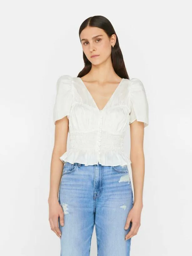 Frame Corded Covered Shoulder Top In Blanc Blanc Women Tops and Blouses