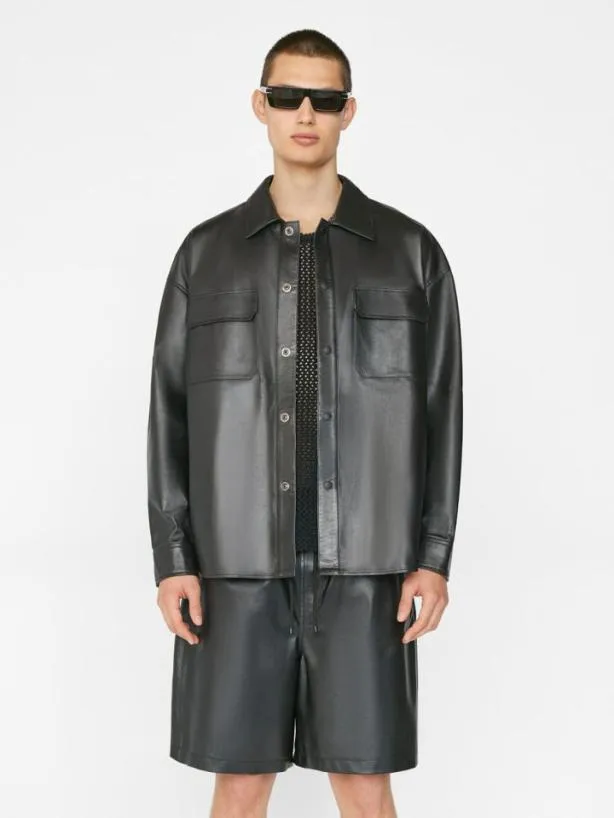 Frame Leather Shirt In Noir Noir Men Shirts Frame Leather Shirt In Noir Noir Men Shirts