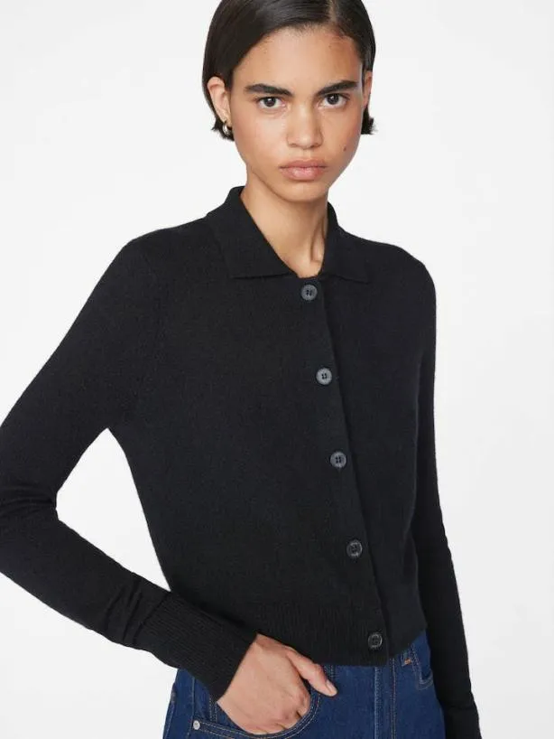 Frame Shrunken Cashmere Cardi In Noir Noir Women Sweaters