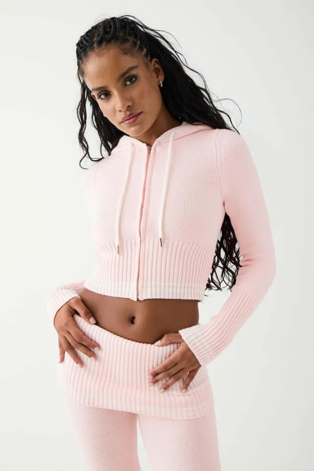 Frankies Bikinis Aimee Cloud Knit Zip Up Hoodie Rosebud Pink Women Cloud Knits