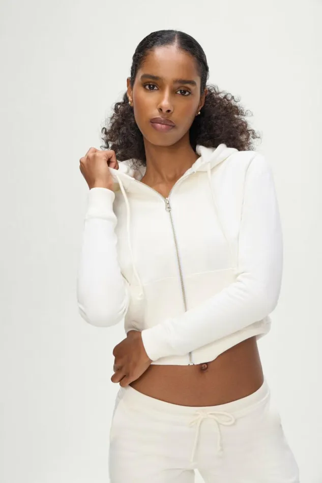 Frankies Bikinis Fall Zip Up Hoodie White Women Matching Sets