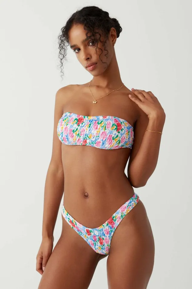 Frankies Bikinis Rosabella Bandeau Bikini Top Painted Petals Women Bikinis