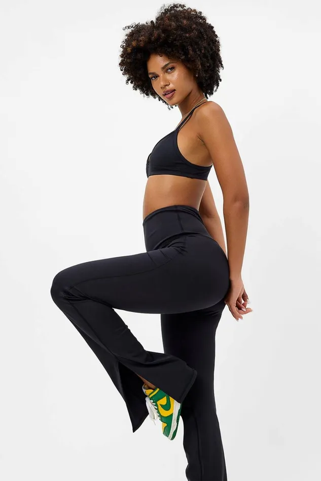 Frankies Bikinis Zippy Flare Legging Black Women Active
