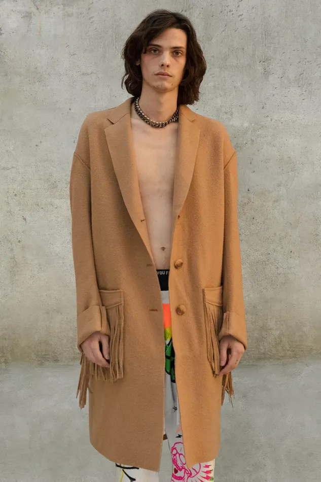 Fringe Raw Cut Coat 8211 Camel Men Jackets and Coats R13