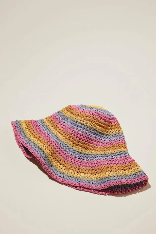 Girls Hats and Beanies Cotton On Kids Crochet Bucket Hat Rainbow Stripe Girls Hats and Beanies Cotton On Kids Crochet Bucket Hat Rainbow Stripe