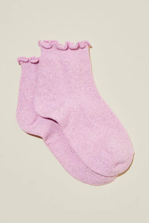 Girls Socks and Tights Cotton On Single Pack Mid Crew Sock Pale Violet Shimmer