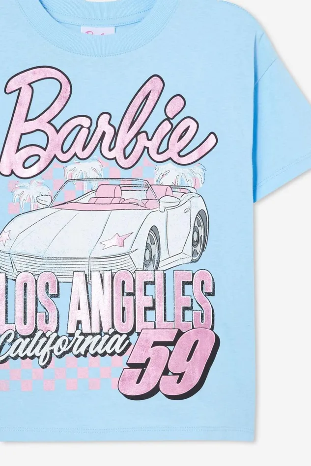 Girls Tops and TShirts Cotton On License Drop Shoulder Short Sleeve Tee Lcn Mat Barbie Los Angeles 59sky Haze Girls Tops and TShirts Cotton On License Drop Shoulder Short Sleeve Tee Lcn Mat Barbie Los Angeles 59sky Haze