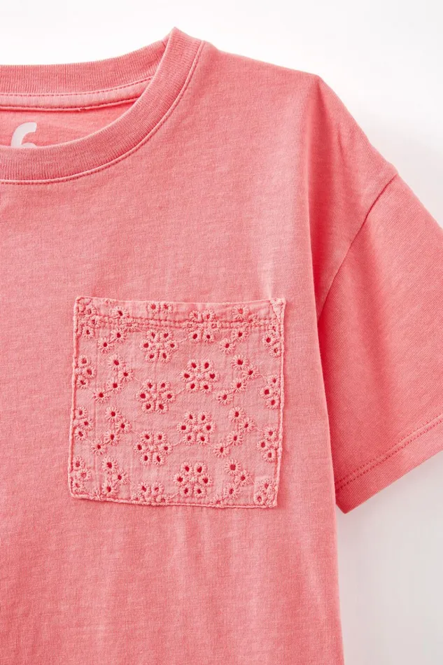 Girls Tops and TShirts Cotton On Poppy Short Sleeve Print Tee Orange Coral Washfloral Pocket Girls Tops and TShirts Cotton On Poppy Short Sleeve Print Tee Orange Coral Washfloral Pocket
