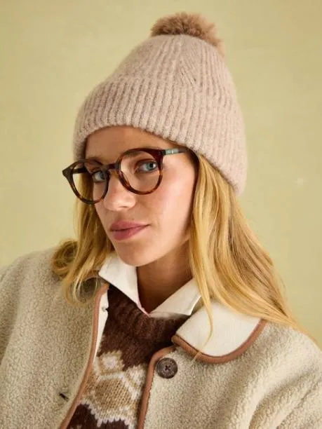 Hats Women Joules Camel Knitted Bobble Hat