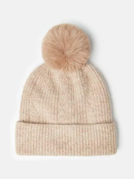 Hats Women Joules Camel Knitted Bobble Hat