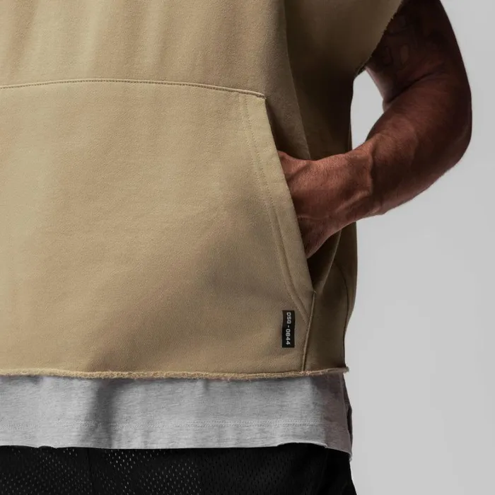 Hoodies and Sweatshirts Men ASRV Tech Essential Raw Hem Cutoff Hoodie Khaki