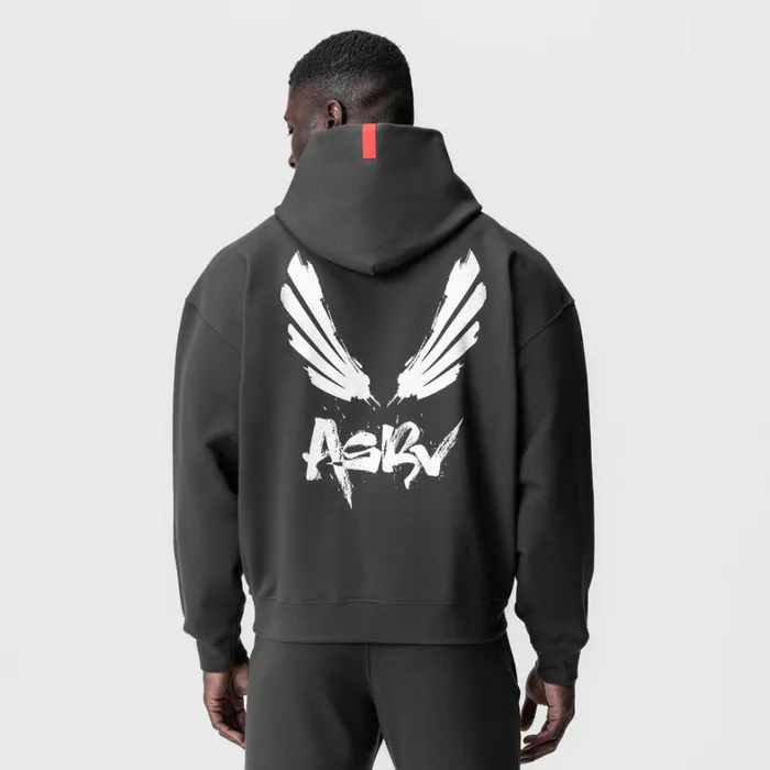 Hoodies and Sweatshirts Men ASRV TechTerry Zip Pocket Hoodie Space Greywhite 034brush Wingsasrv034