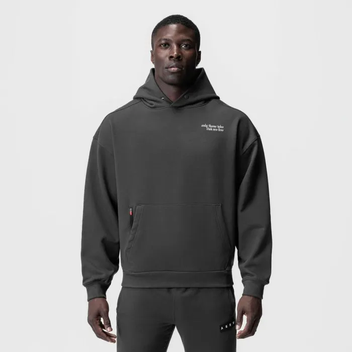 Hoodies and Sweatshirts Men ASRV TechTerry Zip Pocket Hoodie Space Greywhite 034brush Wingsasrv034