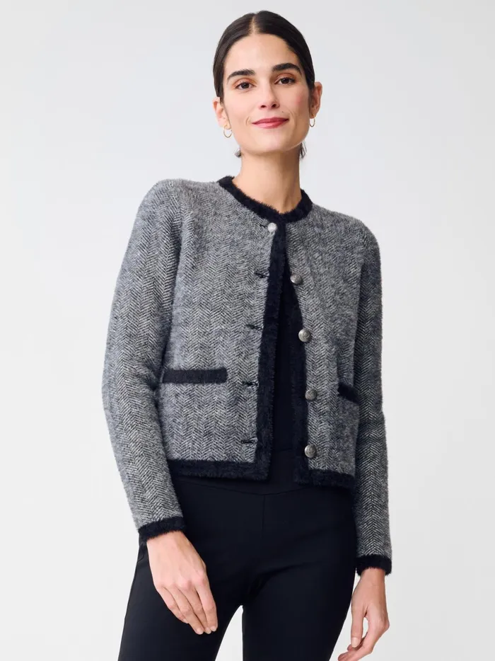 JMclaughlin Inez Cardigan In Herringbone Jacquard Blackoff White Women Sweaters JMclaughlin Inez Cardigan In Herringbone Jacquard Blackoff White Women Sweaters
