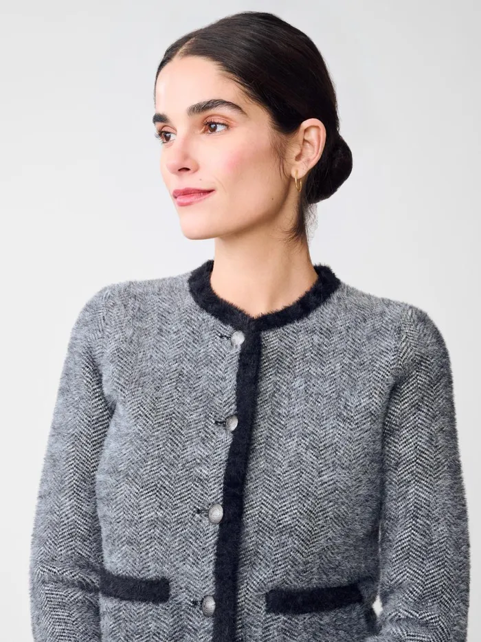 JMclaughlin Inez Cardigan In Herringbone Jacquard Blackoff White Women Sweaters JMclaughlin Inez Cardigan In Herringbone Jacquard Blackoff White Women Sweaters