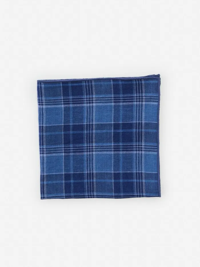 JMclaughlin Linen Pocket Square In Plaid Navychambray Men Pocket Squares