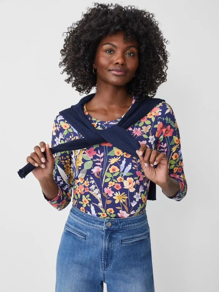 JMclaughlin Signature Tee In Watercolor Petals Navymulti Women Shirts and Tops