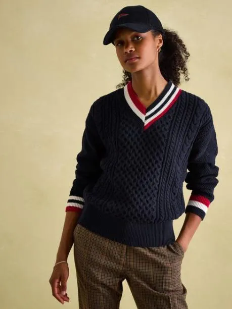 Jumpers and Knitwear Women Joules Navy Cable Knit Cricket Jumper