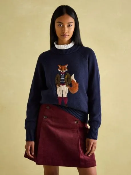Jumpers and Knitwear Women Joules Navy Intarsia Fox Knit Jumper