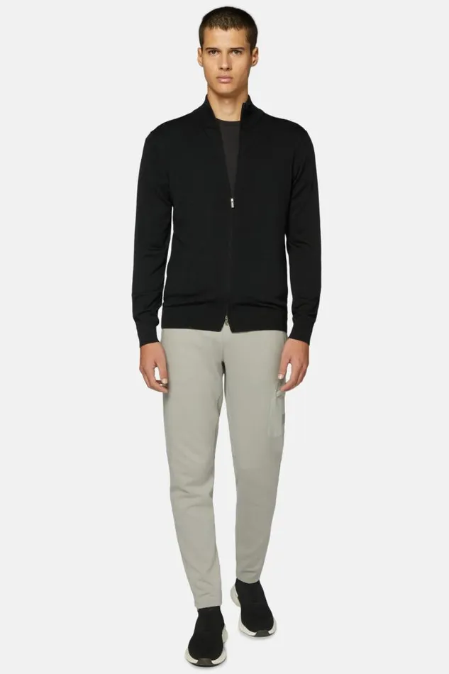Knitwear Men Boggi Milano Full Zip Black Merino Wool Jumper Black