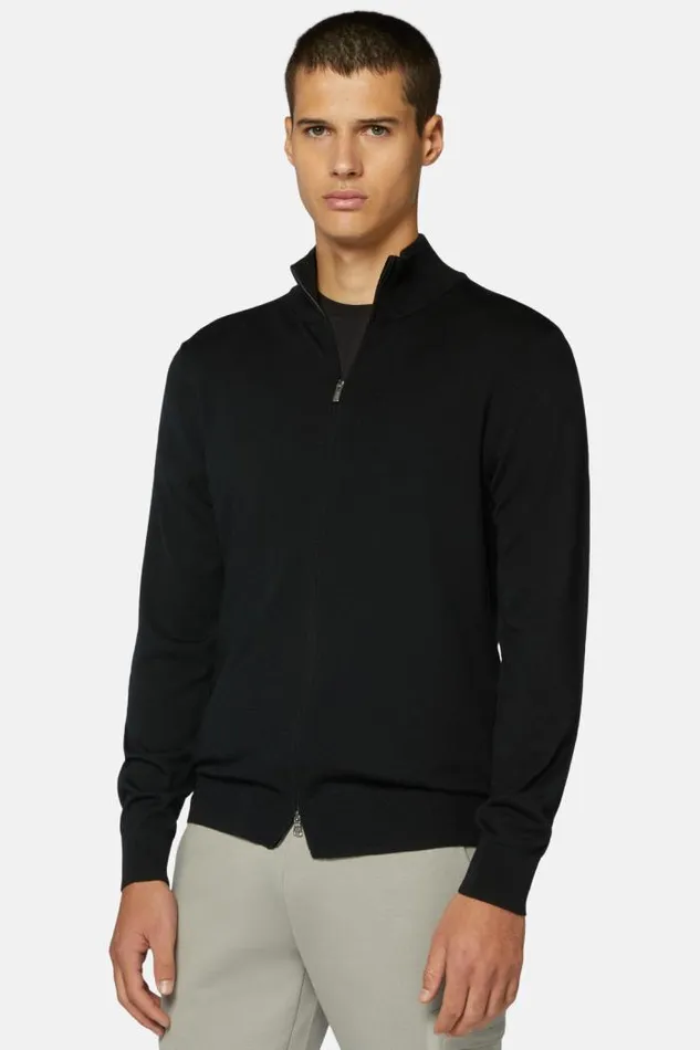 Knitwear Men Boggi Milano Full Zip Black Merino Wool Jumper Black Knitwear Men Boggi Milano Full Zip Black Merino Wool Jumper Black