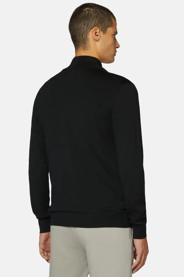 Knitwear Men Boggi Milano Full Zip Black Merino Wool Jumper Black Knitwear Men Boggi Milano Full Zip Black Merino Wool Jumper Black