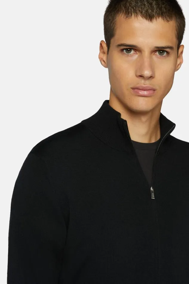 Knitwear Men Boggi Milano Full Zip Black Merino Wool Jumper Black Knitwear Men Boggi Milano Full Zip Black Merino Wool Jumper Black