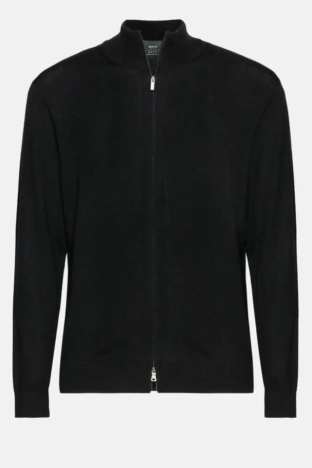 Knitwear Men Boggi Milano Full Zip Black Merino Wool Jumper Black Knitwear Men Boggi Milano Full Zip Black Merino Wool Jumper Black