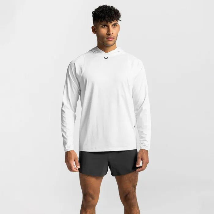 Long Sleeves Men ASRV NanoMesh Fitted Hoodie White